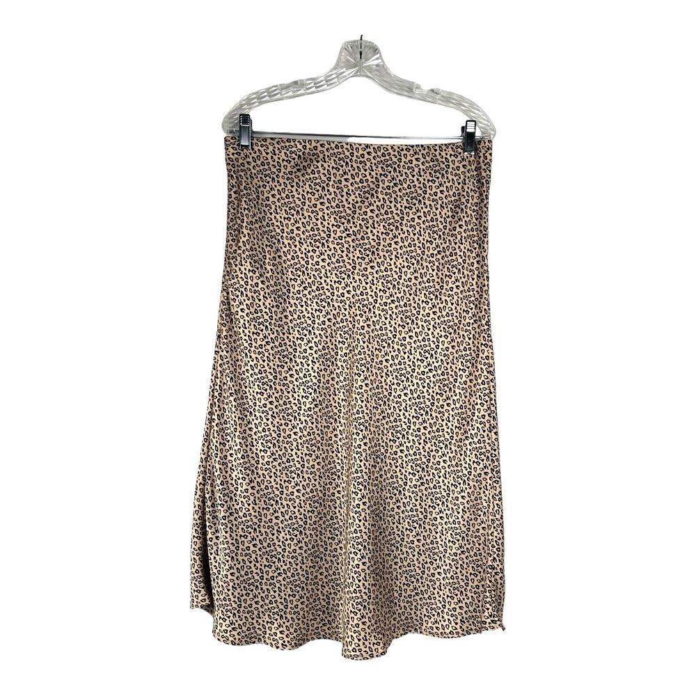 Leith Midi Skirt Size M Leopard Print Pull On Tan and Black